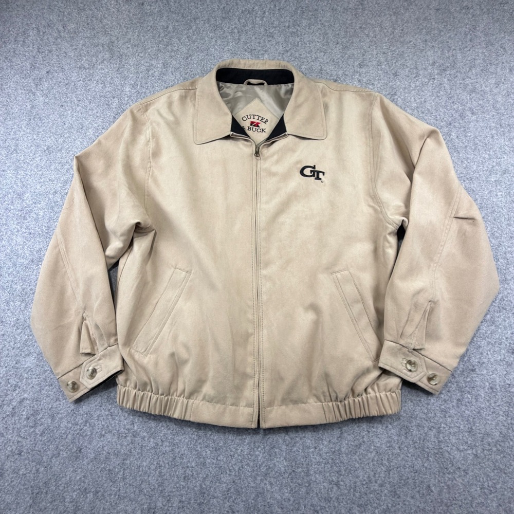 Cutter & Buck Georgia Tech GT Yellow Jackets Tan Suede Jacket Mens XL